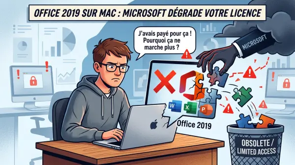Icône Word grisée avec cadenas symbolisant le blocage d'Office 2019 sur Mac