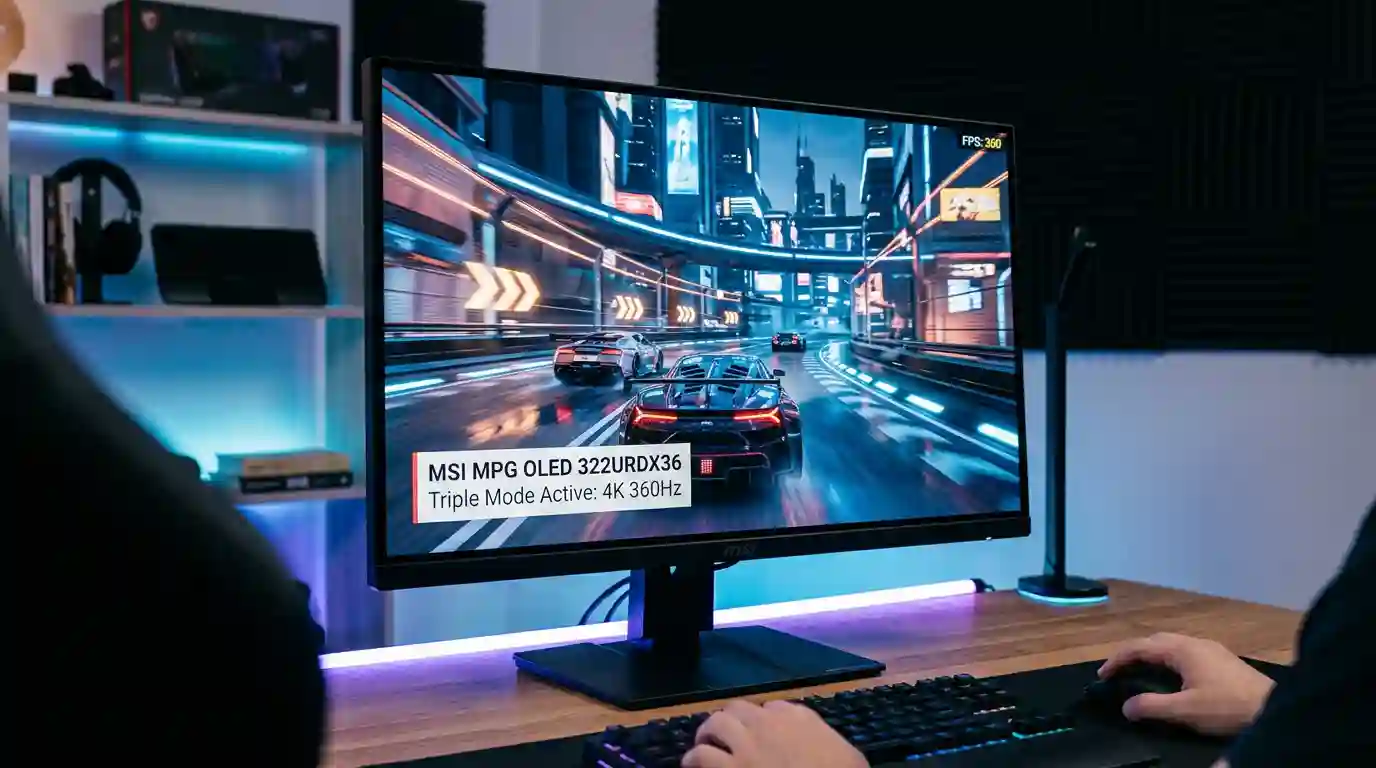 Moniteur MSI MPG OLED 322URDX36 avec technologie Triple Mode affichant 4K 360Hz