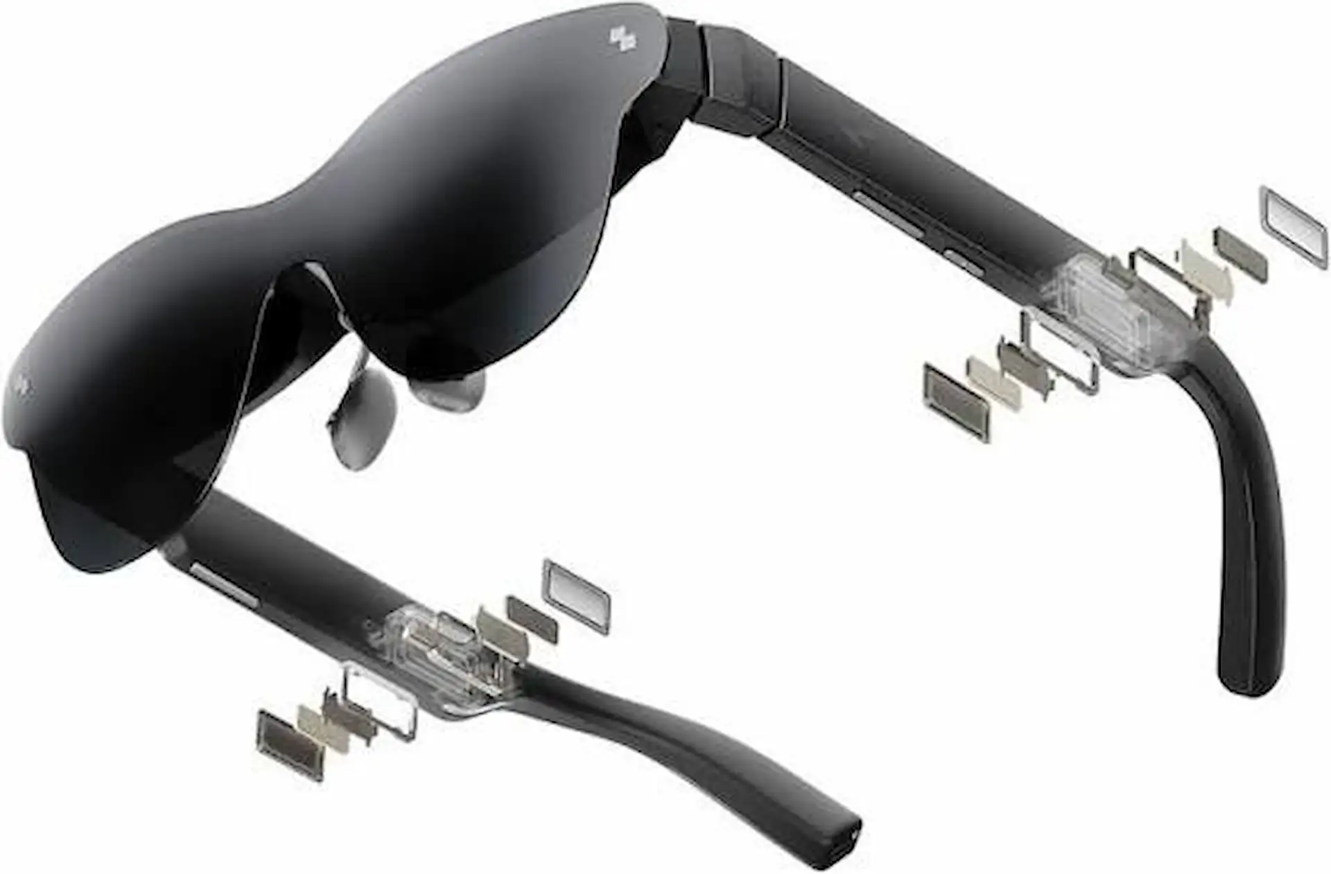 Lunettes AR RayNeo GT Max et iO présentées sur fond blanc